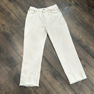 Zara Button Fly High Waisted White Denim, Size 6